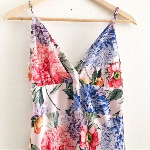 Express Satin Floral Dress Midi Dress Strapless Small Ruched Back - Picture 5 of 9
